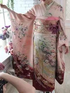 振袖　辻が花　天目染め　8点セット　成人式　ピンク　落款入り　クリーニング済