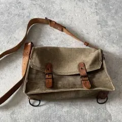 フランス軍 ヴィンテージ キャンバス×レザー ショルダーバッグ　ユーロミリタリー