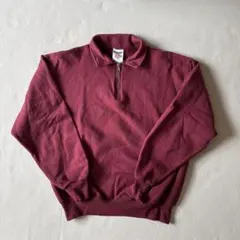 JERZEES ハーフジップスウェット M エンジ 古着 短丈