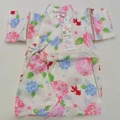 くろわっさんすべべ ベビー甚平 80cm あじさい金魚柄　女の子　ロンパース