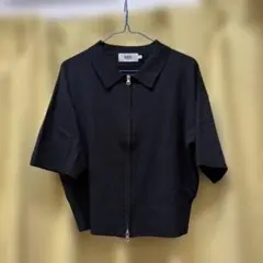 AZUL 黒 ジップアップニットシャツ 半袖