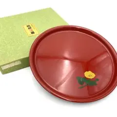 【美品】琉球漆器 沖縄伝統工芸品 盆 赤色 花柄 ハイビスカス 箱付き