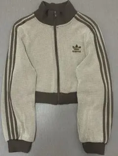 アディダス トラックジャケット クロップド丈ベージュ×ブラウン 美品 レディース