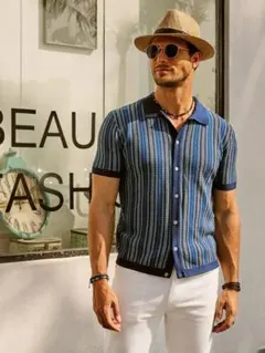 新品 イタリアンスタイル ニットシャツ L スタイリッシュ 伸縮性あり