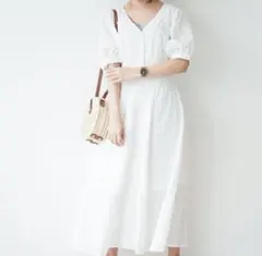 【新品、タグ付き】Heather コットンレース ロング ワンピース ホワイト