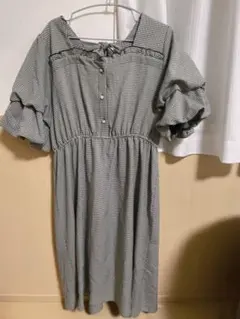 バックリボン チェック柄 半袖 ワンピース 3L