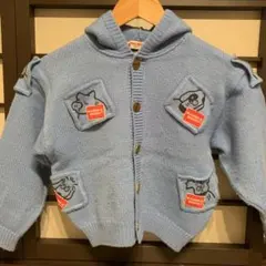 バブルブーン水色 フード付きニットカーディガン 120cmとニットパンツのセット