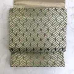 袋帯 六通 幾何学 ゴールド グリーン ブラウン エレガント