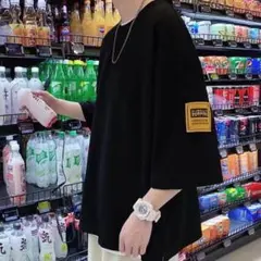 【ラスト一点‼️】オーバーシャツ　Tシャツ　メンズ　ワンポイント　七分丈　ブラック