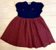 ファミリア　半袖ワンピース　ネイビー/レッドチェック　110サイズ