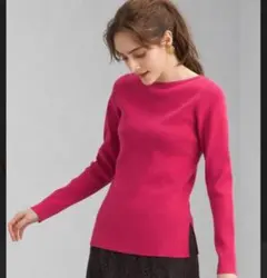 1_of mine リブ　ボートネックニット　ピンク　ブルベカラー