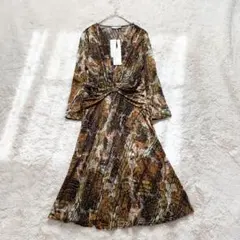 新品＊エジェリ　総柄　ウエストマーク　ワンピース　ブラウン　M 定価1.4万円