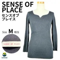 センスオブプレイス SENSE OF PLACE リブニット 長袖 黒 V首 F