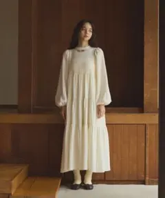 アイボリー OLUN オルン きりまる ドレープロングティアードワンピース