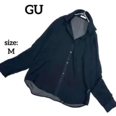 【美品】 ジーユー GU 長袖 シアー シャツ 透け感 シンプル 定番 黒 M