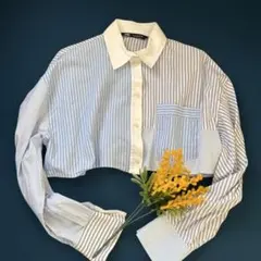 【ZARA 試着のみ】クロップドシャツ　ストライプ　ＸＳ　ザラ　ショート丈