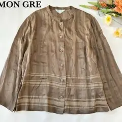MONGREノーカラーブラウス リネン混 シルク混11AR 上品　シアー　春夏のサムネイル