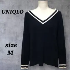 UNIQLO ユニクロ（M） Vネック ニット 長袖クリケットセーター ネイビー
