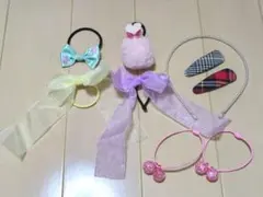 ヘアゴム　ヘアピン　カチューシャ　リボン　9個セット　うさぎ　チェック　パール