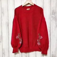 GU ジーユー (L)　花柄刺繍ニット　セーター