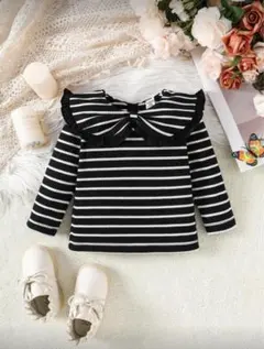 SHEIN ストライプ柄襟付き長袖カットソー 9-12m