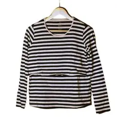 良品計画 無印良品 ロンT ボーダー 【M～L】ブラック ホワイト　<67>