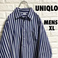 UNIQLO ユニクロ　ストライプ　ハーフボタン長袖シャツ　メンズXLサイズ