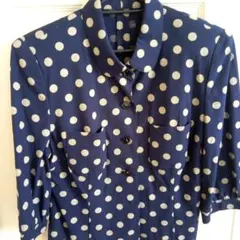 別注仕立て ネイビー 水玉模様 7分袖シャツ