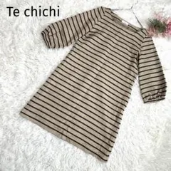 テチチ ワンピース ロープ風ボーダー ベージュ バックリボン 7分袖 春夏