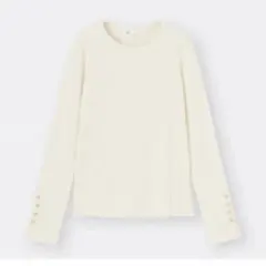 GU リブボタンスリーブセーターZ オフホワイト