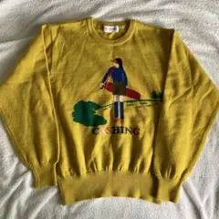 【昭和レトロ】CASHING ゴルフウェア　ニット　黄色　M