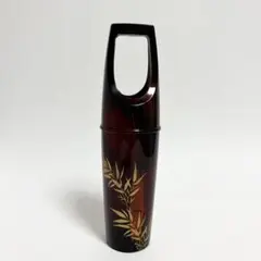 漆器 手桶型花瓶 竹笹柄 金蒔絵風 高さ21cm 生け花のサムネイル