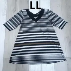 ​ZIENA LL ボーダー チュニック カットソー Vネック モノトーンのサムネイル