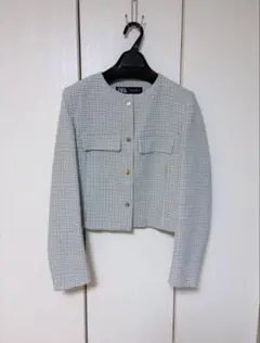 【ZARA 新品タグ付き】千鳥格子 チェック ノーカラージャケット XS