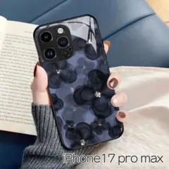 iPhone17 ProMax スマホケース 花柄 ツヤあり ブラック