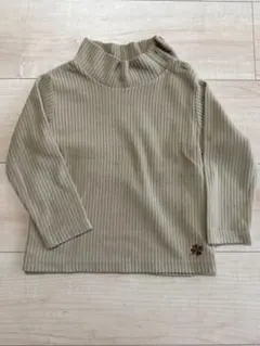 【95cm】ベージュ リブ編み ハイネック 長袖カットソー