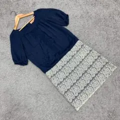 スーナウーナ/sunauna【M】半袖ワンピース 切替 レース♡日本製