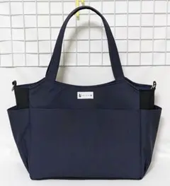 濃紺・サイドポケット付きトートバッグW・ハンドメイド