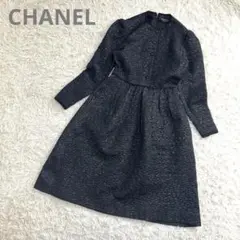 美品✨CHANEL CREATIONS シワ加工 ロングワンピース シワ加工 黒