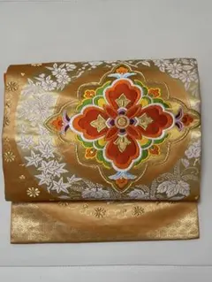 O*T様 名古屋帯 七宝文様 四季花 金彩 正倉院調 オレンジ