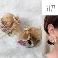 インド刺繍リボン フリルリボン パール インド刺繍リボン ピアス イヤリング
