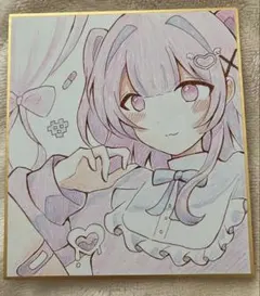 手描きイラスト原画 萌え絵 ミニ色紙 アナログイラスト オリジナル