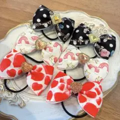 カラフルリボンヘアゴムセット　6個