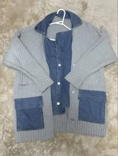 グレーとデニムのカーディガン