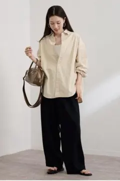 美品ユナイテッドアローズ上品ゆったり春夏ピンタックロングシャツ 