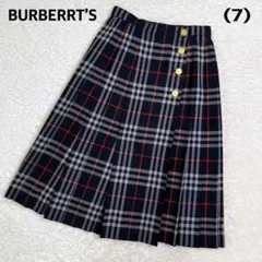 BURBERRY'Sプリーツロングスカート金ボタンノバチェック7(M)
