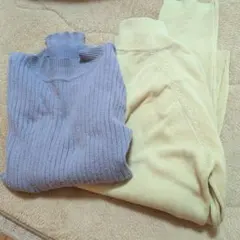 薄紫タートルネックセーターとクリーム色セ―タ―長袖中古24時間以内匿名配送