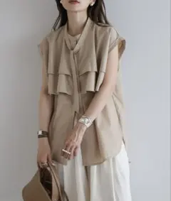 【新品】Bonjour Sagan ボウタイノースリティアードブラウス ベージュ