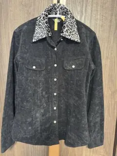 ヒョウ柄 襟取り外し可能 長袖シャツ Y2K
