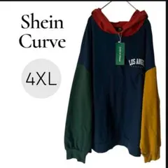 シーインカーブ パーカー ( 4XL サイズ ) カラーブロック 大きいサイズ